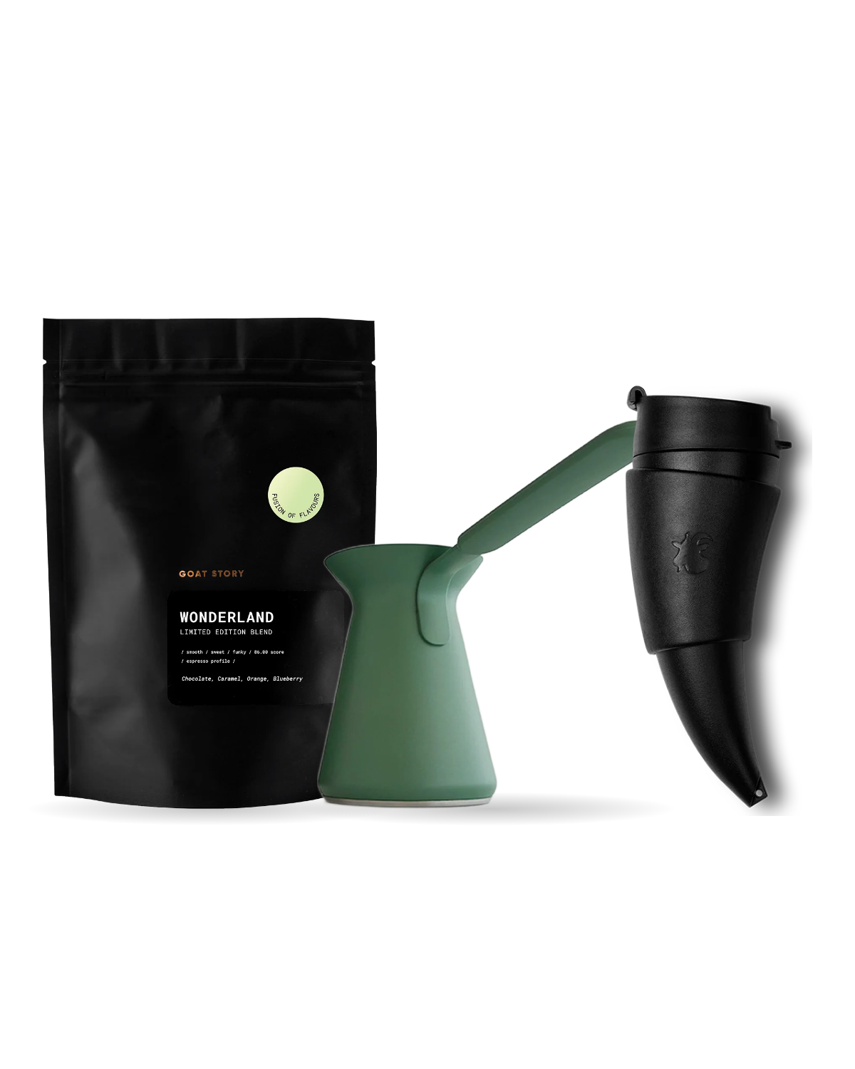 OTTO Sage, GOAT MUG Black with a bag of Wonderland