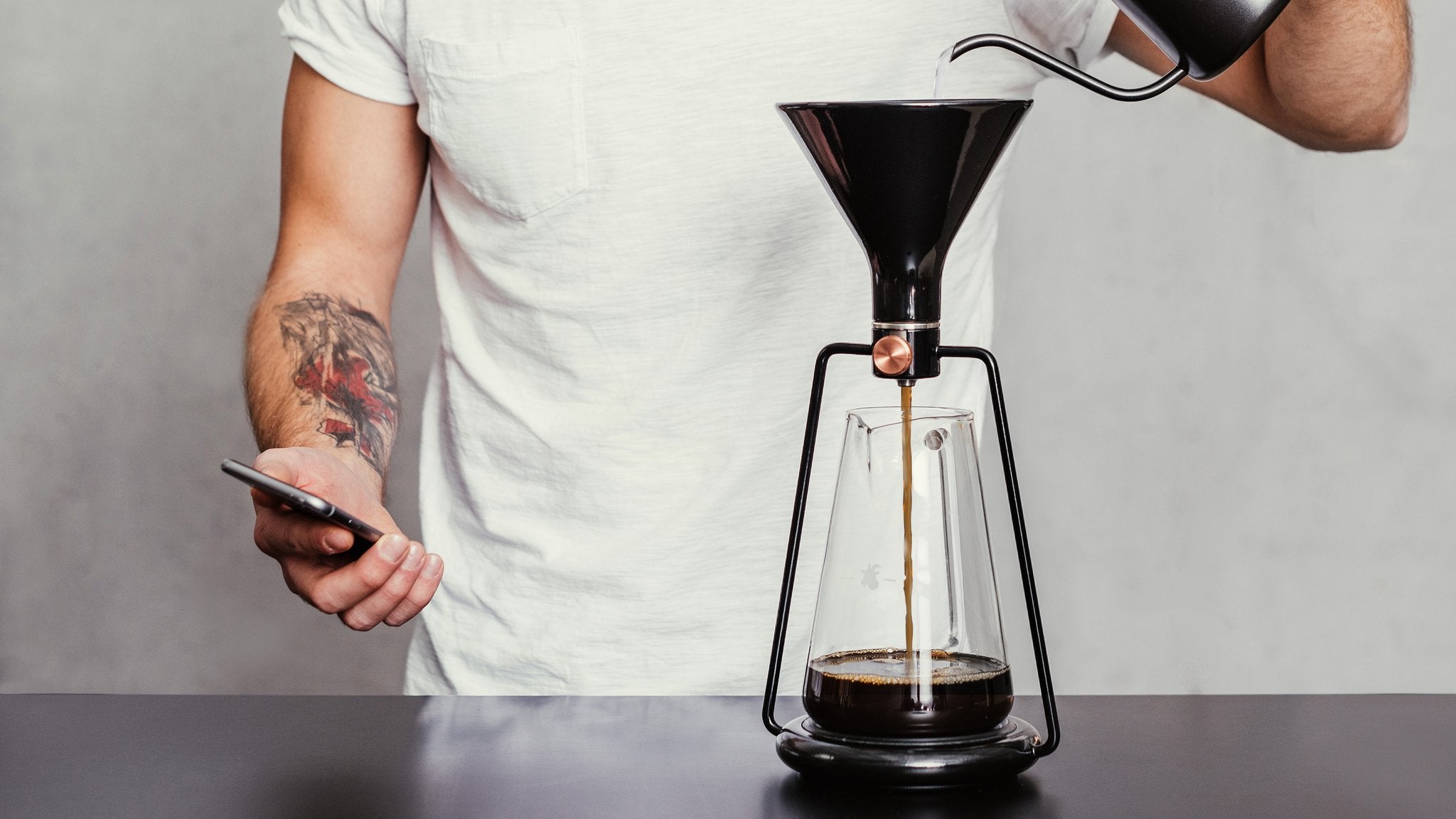 Preparing pour-over with GINA coffee maker