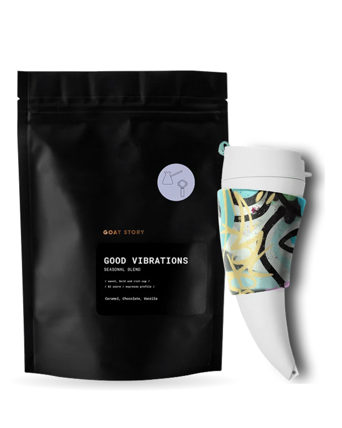 GOAT MUG West with a bag of Good Vibrations