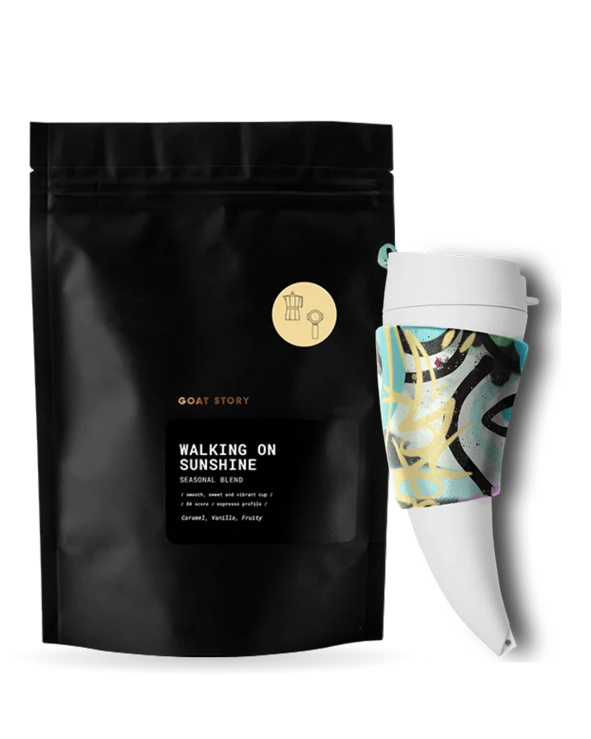 GOAT MUG West with a bag of Walking on Sunshine