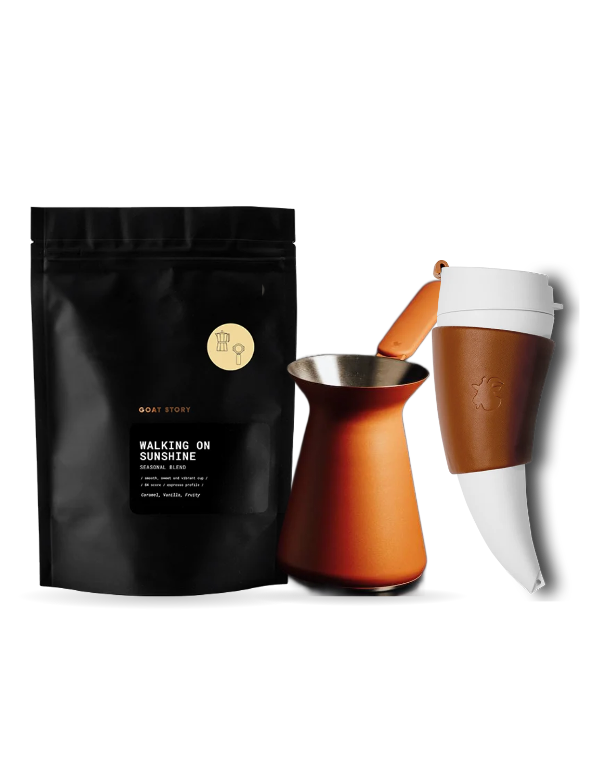 OTTO Brick, GOAT MUG Brown with a bag of Walking on Sunshine