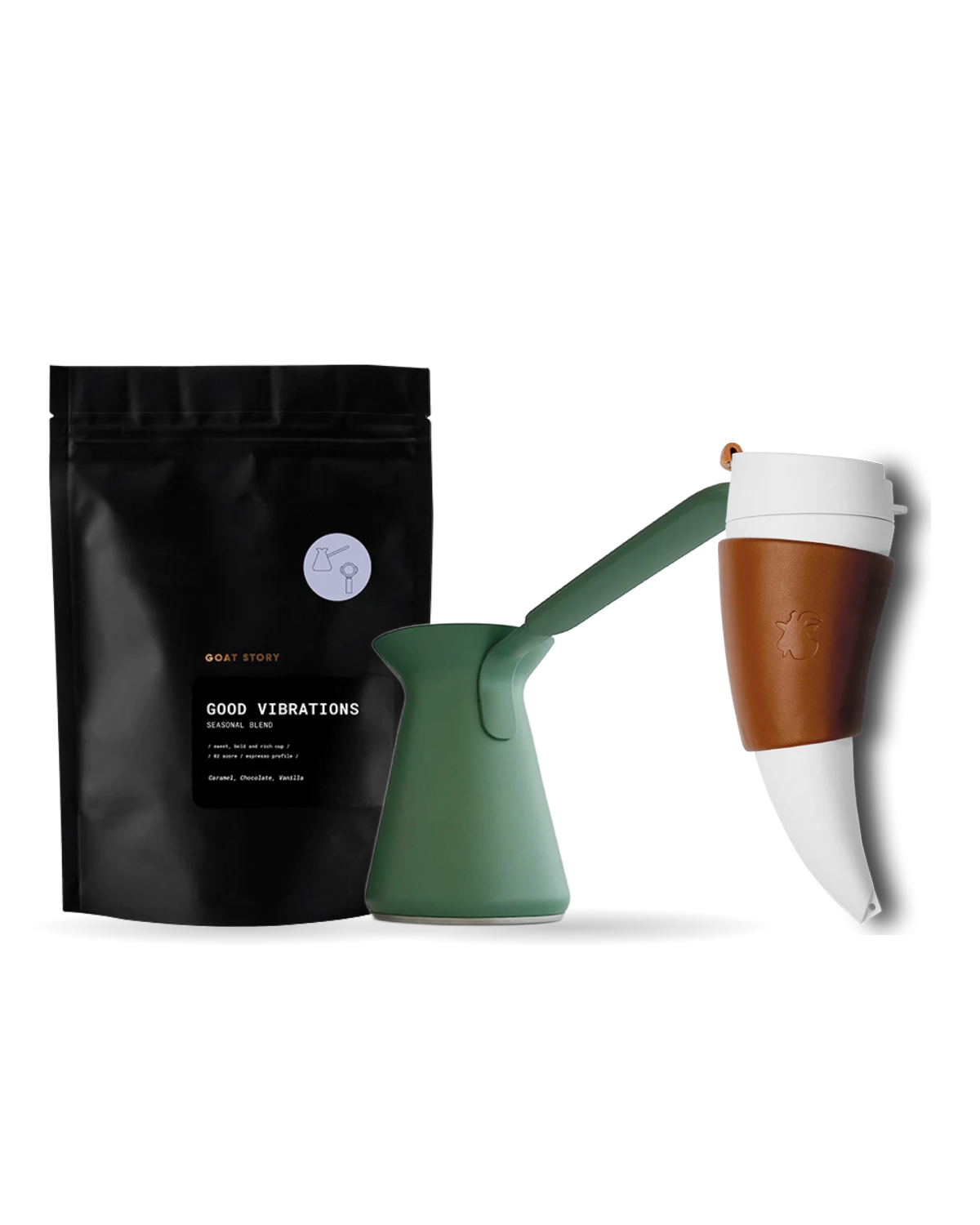 OTTO Sage, GOAT MUG Brown with a bag of Good Vibrations