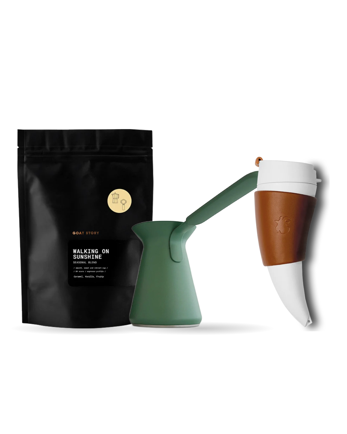 OTTO Sage, GOAT MUG Brown with a bag of Walking on Sunshine