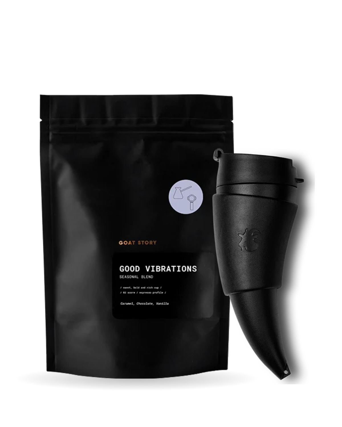 GOAT MUG Black with a bag of Good Vibrations seasonal blend