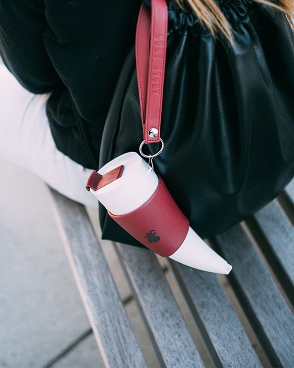 Strap your coffee mug on the bag and go with Marsala mug by Goat Story