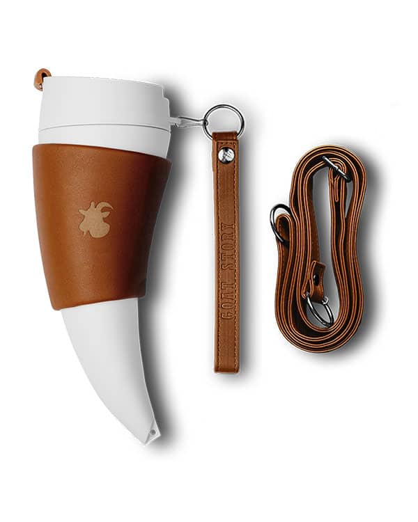 What is inisde Goat Story Brown colour coffee mug - two straps, holder, cover and mug